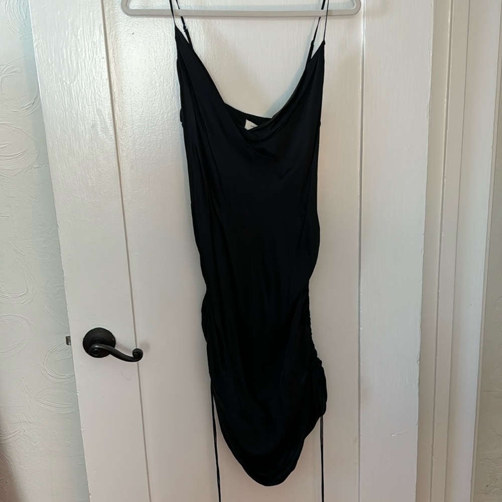 NWT Artizia (Wilfred) Black Satin Ruched Side Slip Dress